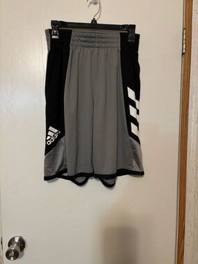 adidas Gray and Black Basketball Shorts with White Accents
